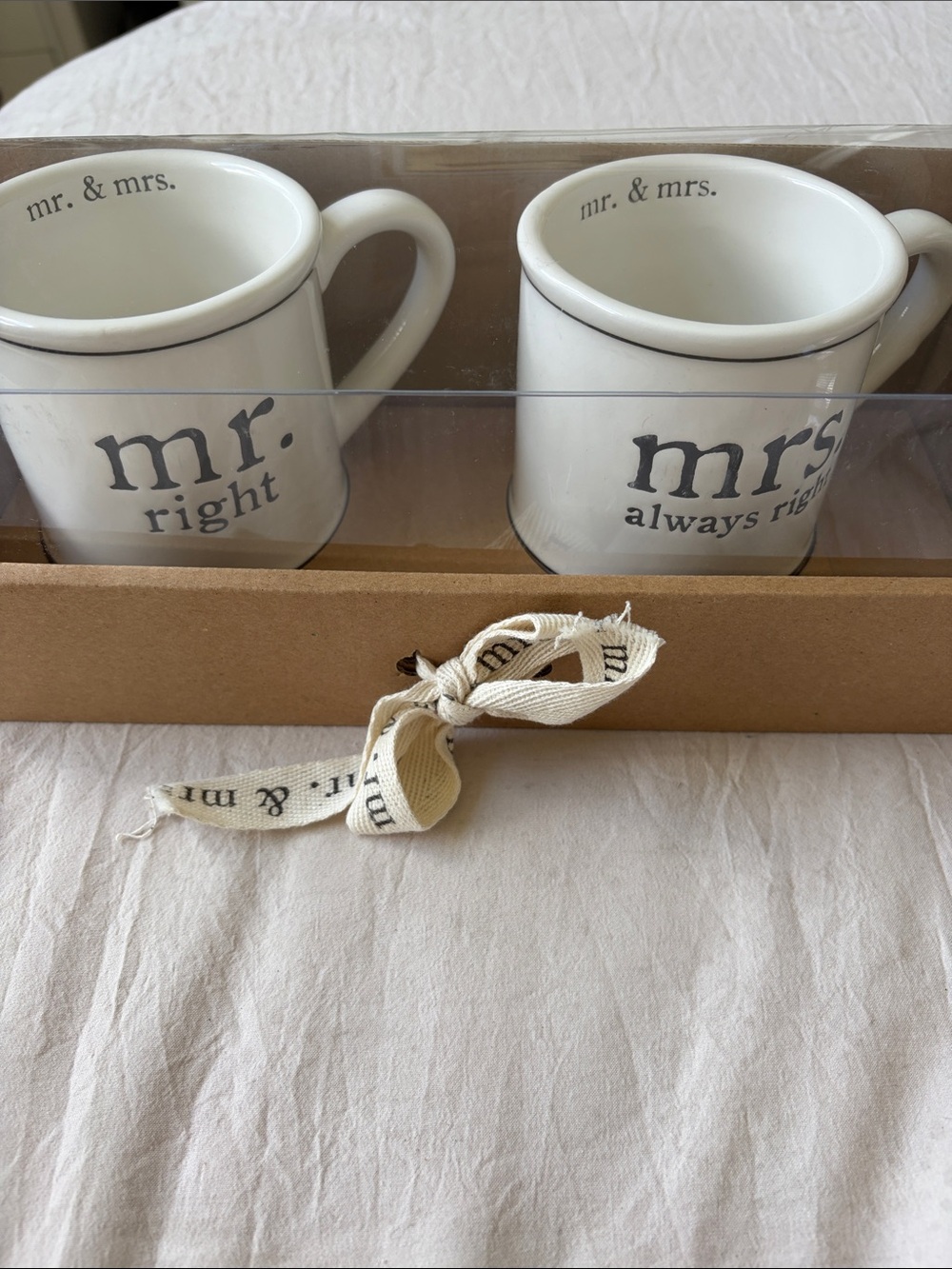 Mud Pie White and Black Mr. & Mrs. Stoneware Mug Set